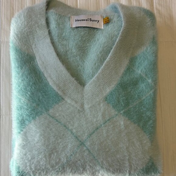 House of Sunny Light Blue Argyle V-Neck Sweater/ Sweater Vest - Picture 10 of 10